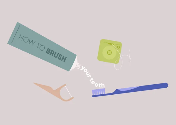 如何以正确的方式刷牙 一套牙科治疗工具 — 图库矢量图片