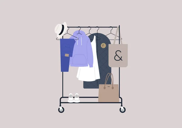 Rail Clothes Hanging Hangers Fashion Concept — 스톡 벡터