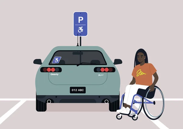 Servicios Ciudad Estacionamiento Accesible Para Una Persona Con Discapacidad Personaje — Archivo Imágenes Vectoriales