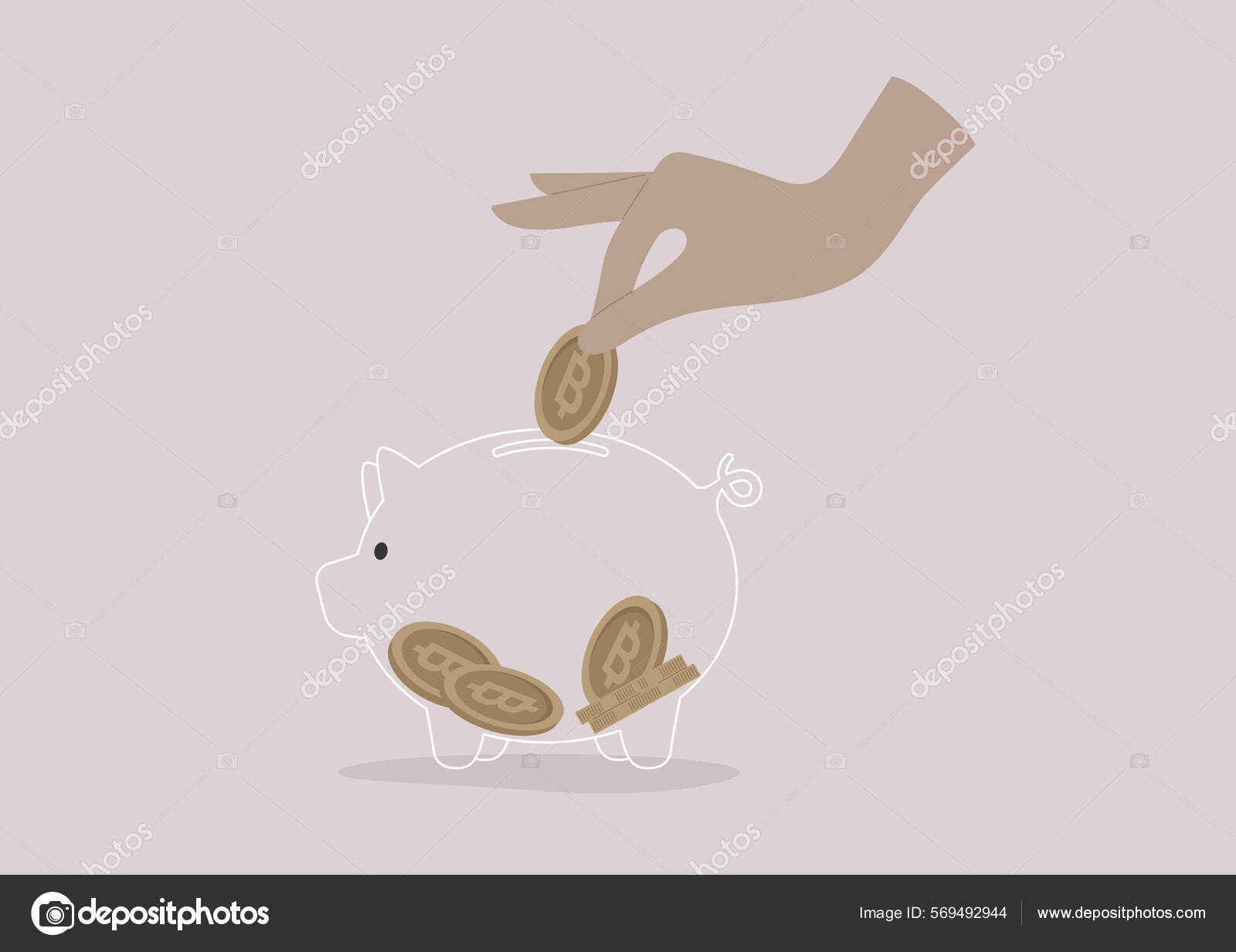 Hand Putting Bitcoin Crypto Piggy Bank Cryptocurrency Market Stock Vector  by ©nadiabormotova 569492944