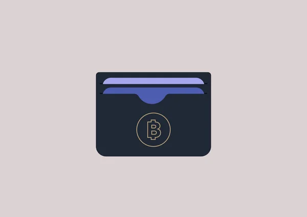 Eine Brieftasche Mit Kryptowährung Und Einem Goldenen Bitcoin Logo Darauf — Stockvektor