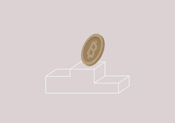 Bitcoin Złota Moneta Spadająca Cokołu Kryptowaluta Kryzys — Wektor stockowy