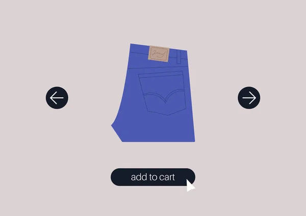 Lägg Kundvagnen Knapp Online Kläder Butik Webbplats Ett Par Jeans — Stock vektor
