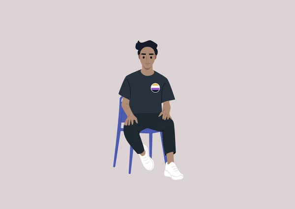 Joven Personaje Caucásico Con Signo Binario Camiseta Chico Guapo Seguro — Vector de stock