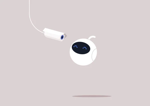 Милий Білий Робот Дивиться Камеру Cctv Інтернет Речей Сучасні Технології — стоковий вектор