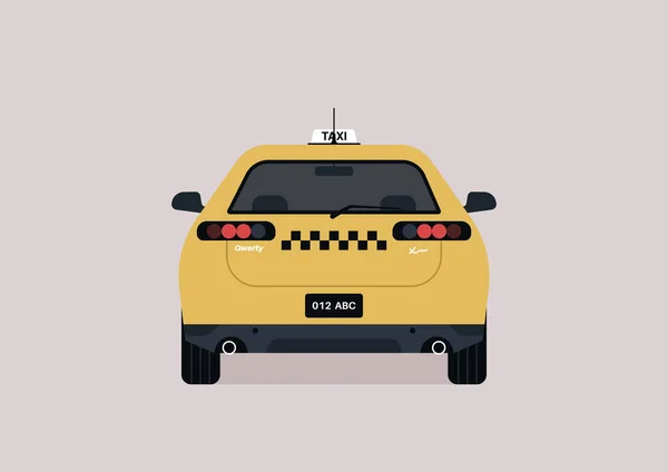 Sárga Taxi Kockás Mintával Visszapillantással — Stock Vector