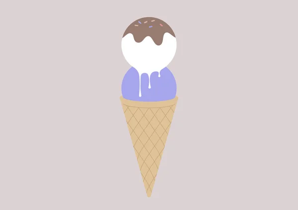 Helado Derretido Cono Gofre Postre Gelato — Vector de stock