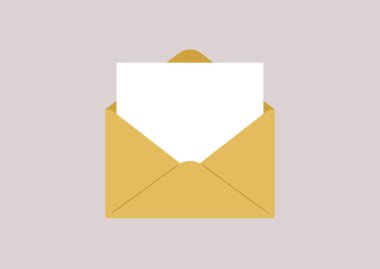 Sarı bir zarfta beyaz bir sayfa, bir kopya uzay şablonu