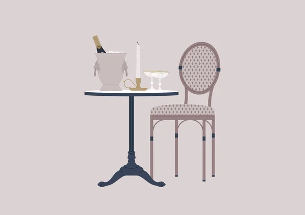 Une Table Café Française Extérieure Avec Une Chaise Rotin Seau — Image vectorielle