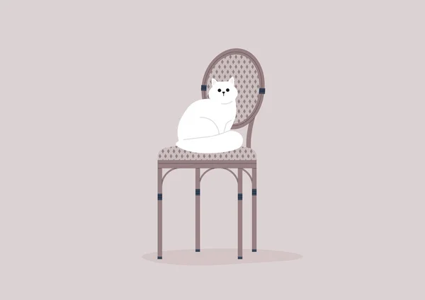 Eine Katze Sitzt Auf Einem Café Stuhl Aus Rattan Französischer — Stockvektor