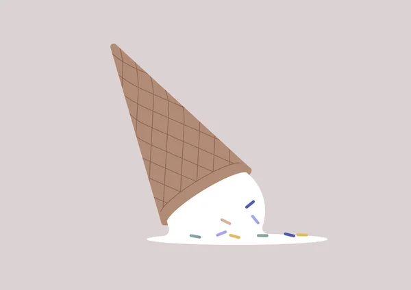 一个有洒水的香草冰淇淋 一个不幸的意外概念 — 图库矢量图片