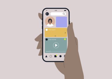 Bir sosyal medya ağı uygulama arayüzü, Kafkasyalı genç bir kadın dijital kullanıcı profili