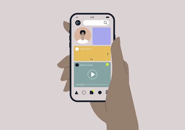 Ett Gränssnitt För Sociala Medier App Ung Manlig Asiatisk Användare — Stock vektor