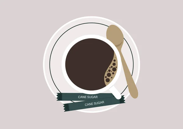 Une Vue Dessus Une Tasse Café Noir Sur Une Soucoupe — Image vectorielle
