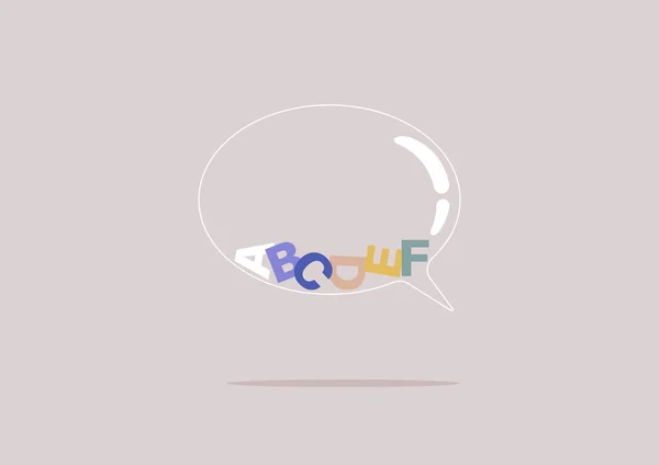 Une Bulle Parole Transparente Avec Des Lettres Éparses Intérieur Concept — Image vectorielle