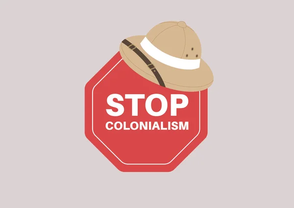 식민주의붉은 표시를 중지하고위에 식민지 코르크 모자와 — 스톡 벡터