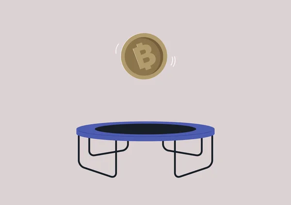 Bitcoin Bouncing Trampoline Crypto Currency Market Collapse — ストックベクタ
