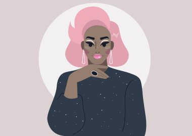 Parlak siyah bir elbise ve parlak bir makyaj giymiş, eşcinsel topluluğu, LGBTQ gururu