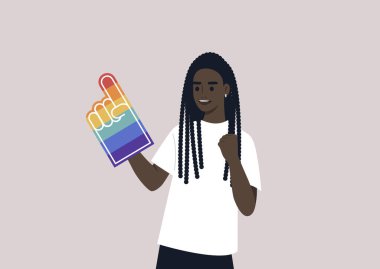 Gökkuşağı renklerine boyanmış köpük bir parmak, LGBTQ topluluk desteği