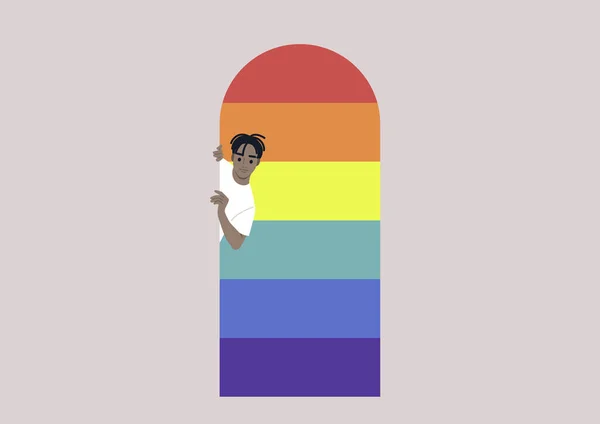 Young Character Peeking Out Door Coming Out Concept Queer Community — Stockový vektor