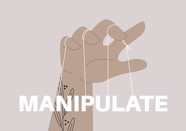 Manipulations Relationships Master Marionette Concept Tattooed Hands Strings Attached Fingers — Image vectorielle