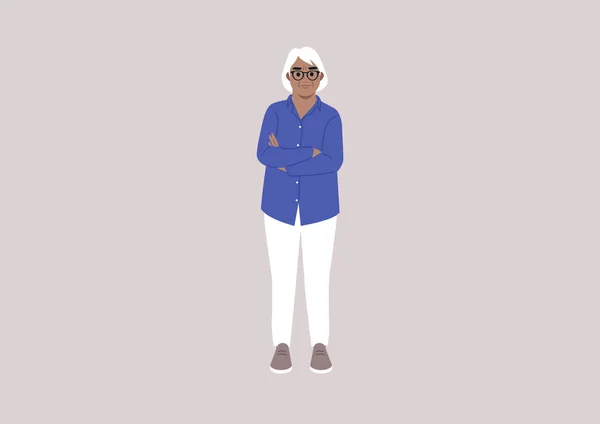 Senior Character Wearing Blue Shirt White Pants Casual Daily Style — Vetor de Stock