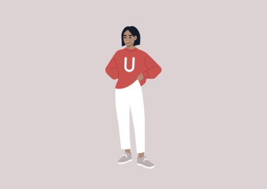 A young cheerful female Caucasian student wearing a university jersey, college life