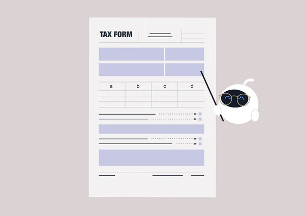 Cute White Robot Helping File Tax Return Financial Service — Image vectorielle