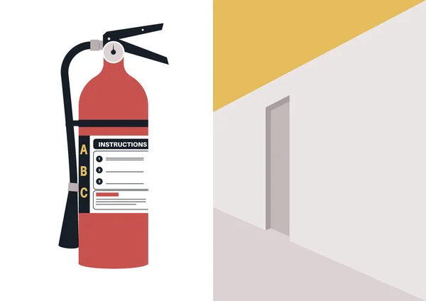 Fire Extinguisher Hanging Wall Evacuation Plan Emergency Situation — Stok Vektör