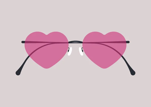 Seeing World Rose Colored Glasses Concept Stylish Heart Shaped Eyewear — Stock Vector