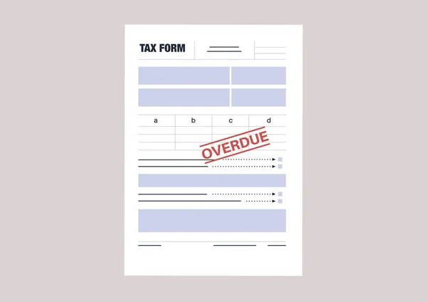 Una Plantilla Formulario Declaración Impuestos Con Sello Rojo Vencido Informe — Archivo Imágenes Vectoriales