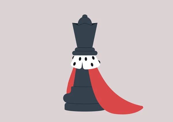 国际象棋比赛 女王的棋子 身穿红色皇家斗篷 头戴白色和黑色毛皮 — 图库矢量图片