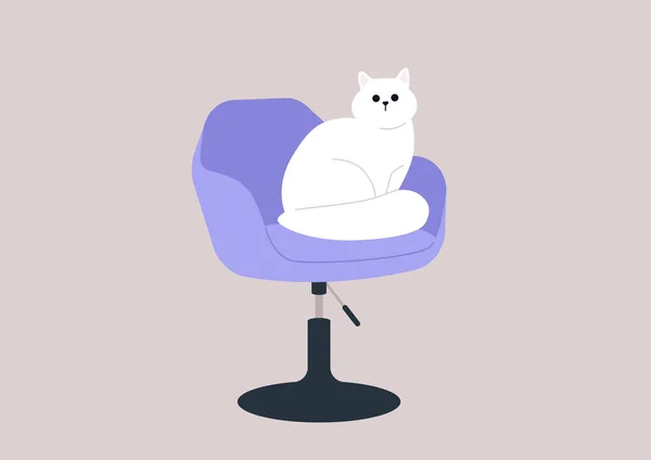 Eine Flauschige Weiße Katze Sitzt Auf Einem Stuhl — Stockvektor