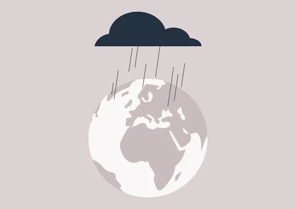 Gezegenin Üzerinde Siyah Bir Fırtına Bulutu Sallanıyor Iklim Değişikliği Felaketleri — Stok Vektör