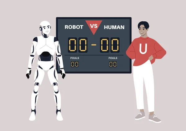 人工知能対人間の脳技術競争 — ストックベクタ