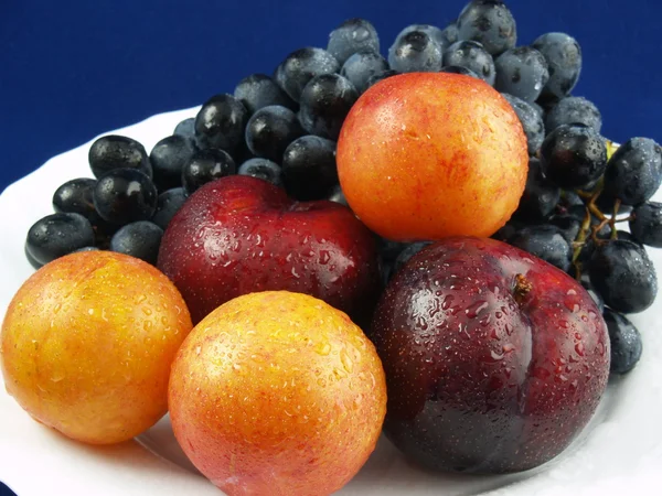 Frutas frescas no prato branco — Fotografia de Stock