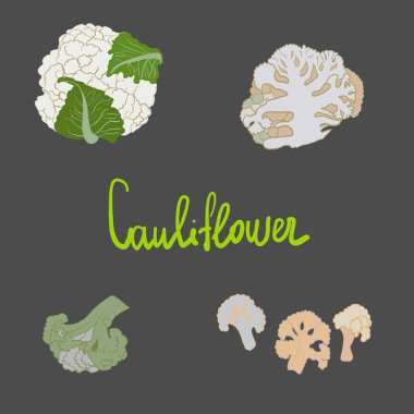 Elle çizilmiş metin ile menü için karnabahar ayarlandı