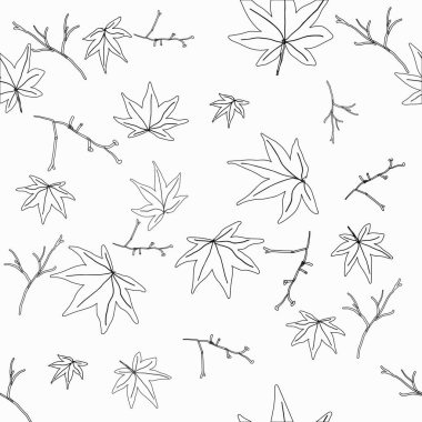 Kusursuz siyah ve beyaz sonbahar yaprakları deseni