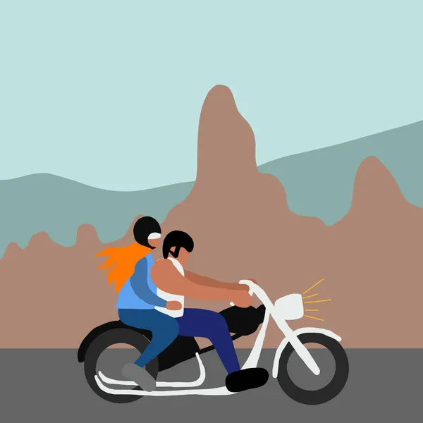 Hombre montando moto con mujer, deporte extremo — Vector de stock