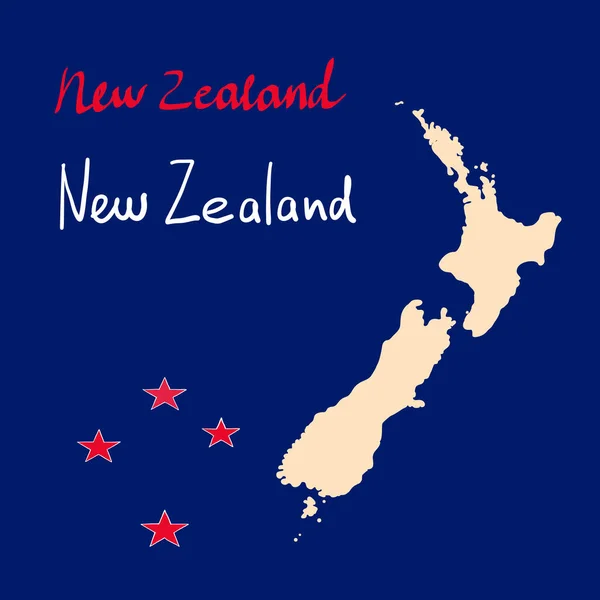 Mapa de Nueva Zelanda en colores nacionales y bandera — Archivo Imágenes Vectoriales