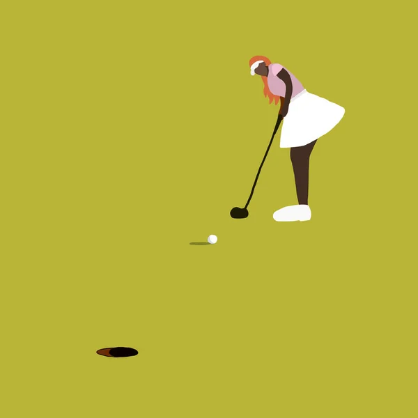 Flat Vector illustration sporty girl playing golf — Stock Vector