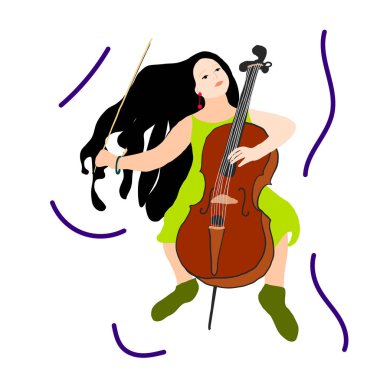 Yeşil elbiseli kadın eski kahverengi keman çalıyor.