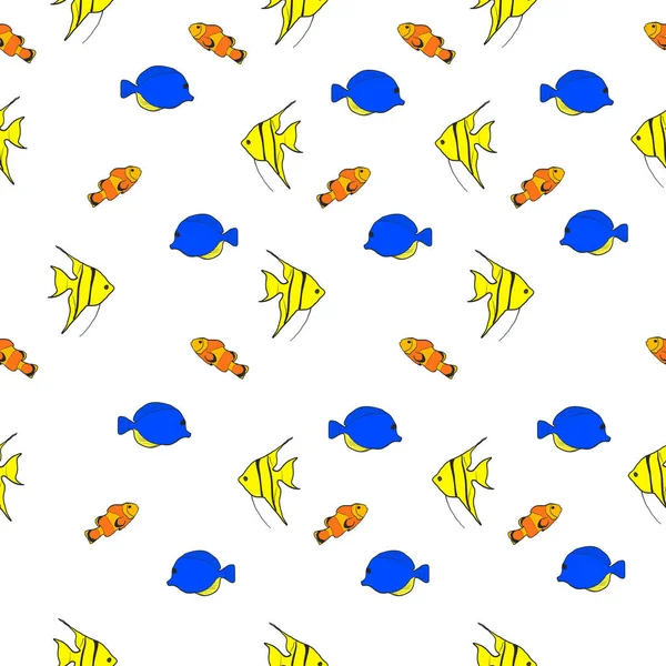 Modèle sans couture de petits poissons tropicaux colorés — Image vectorielle