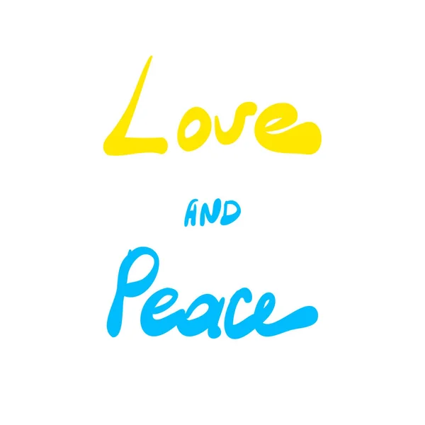 Amour et paix Texte en couleurs du drapeau Ukrane — Image vectorielle