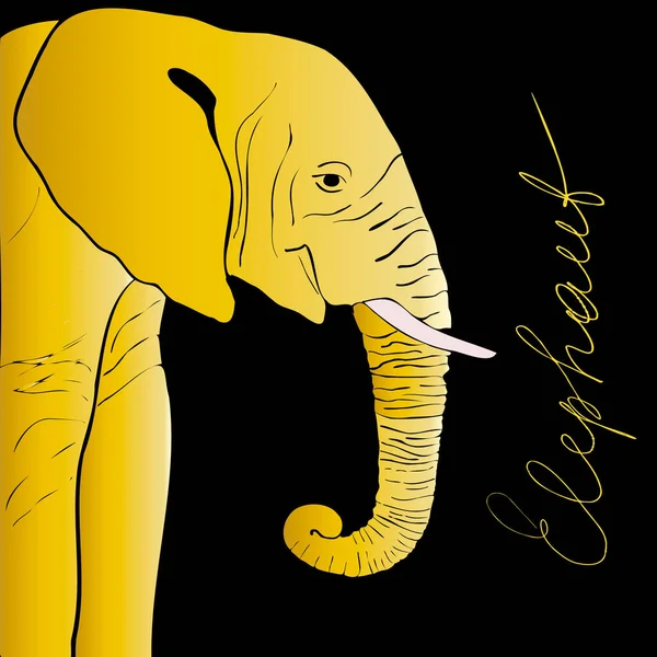 Vetor dourado elefante desenhado à mão em um preto — Vetor de Stock