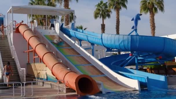 Egito Sharm Sheikh Por Volta 2021 Parque Aquático Piscina Hotel — Vídeo de Stock