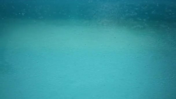 Gouttes Pluie Sur Eau Turquoise Dans Piscine — Video