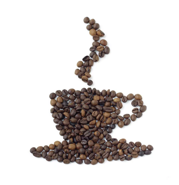 Coffee beans in shape of steaming cupful — Stock Photo, Image