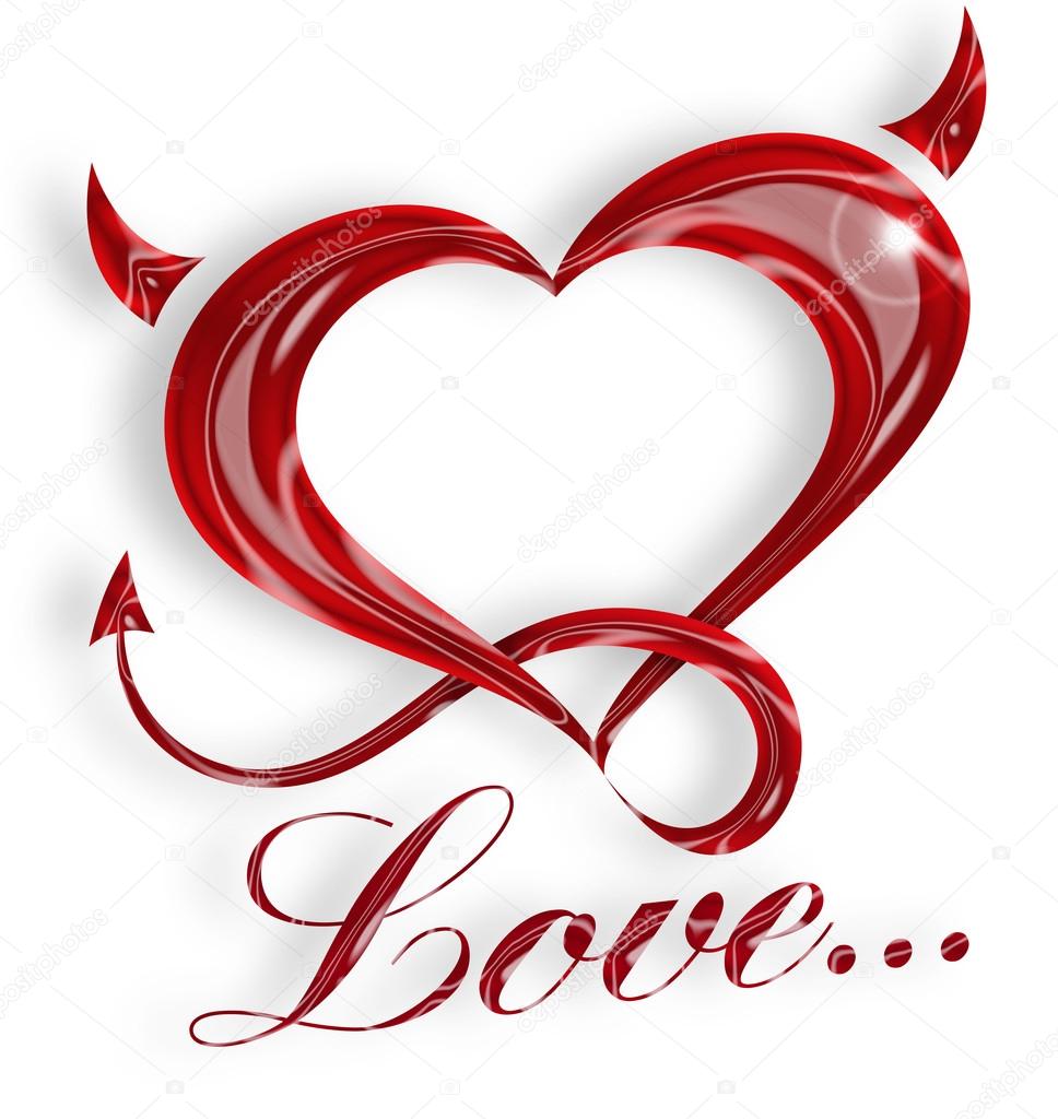 Illustration of a red heart with horns and tail