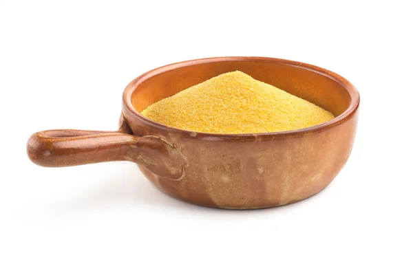 Finmalet majsmjöl i keramik skål — Stockfoto